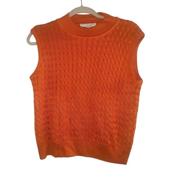 ✨Griffith Gray for St. John Cable Knot Sleeveless Crewneck Orange Sz M Sweater✨ - Picture 1 of 6